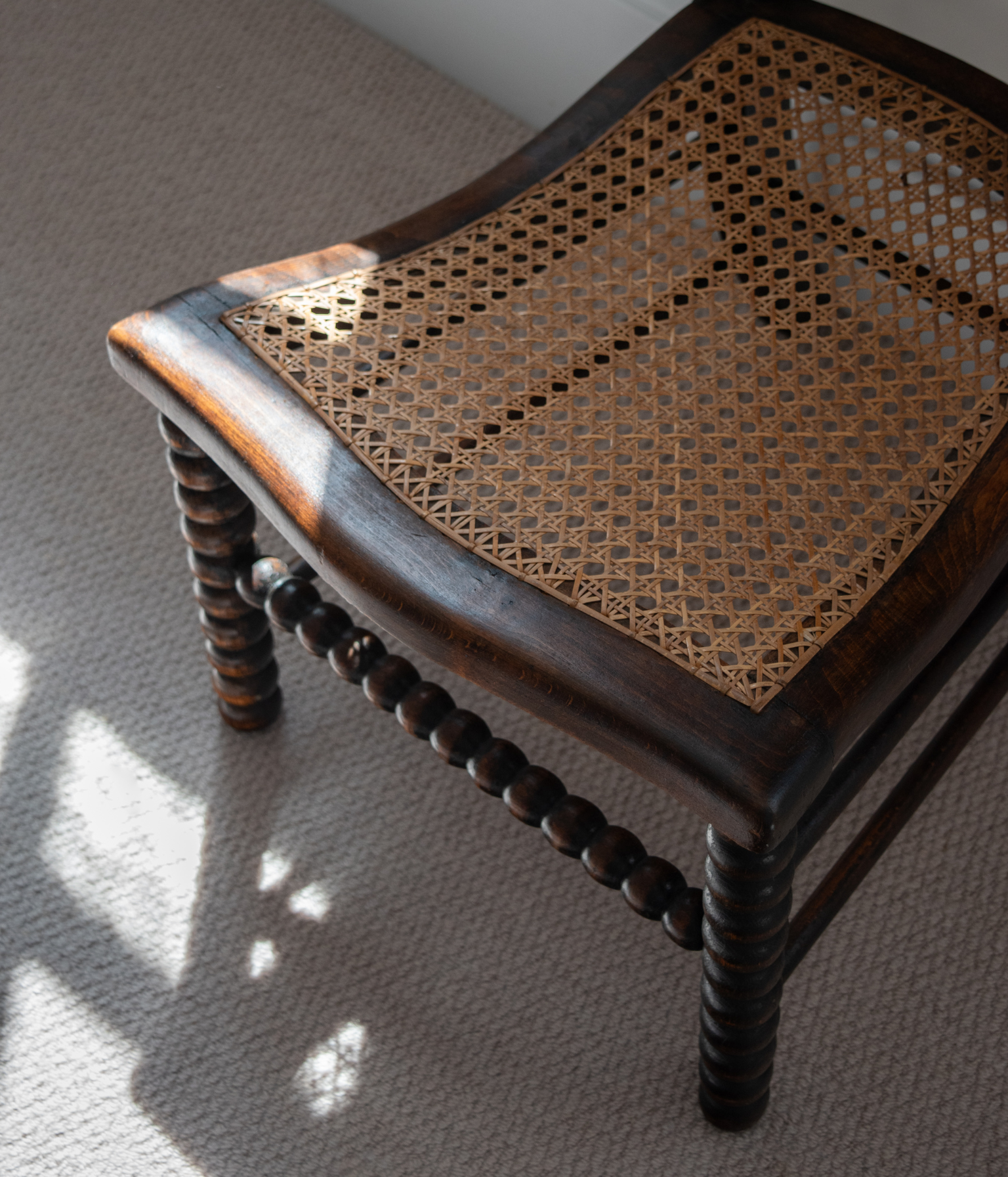 19th Century Bobbin-Turned Beech Chair with a Hand-Caned Seat