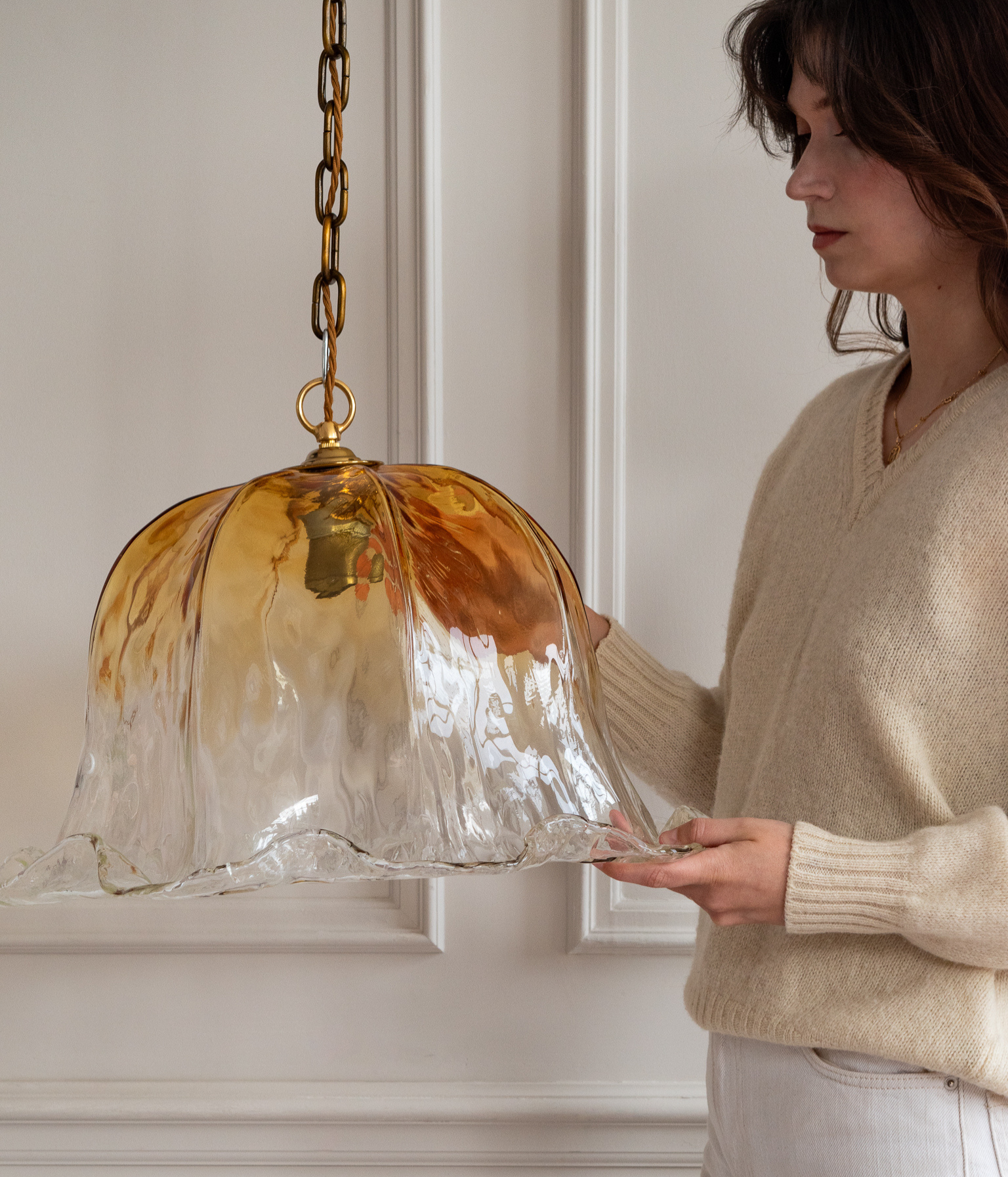 Vintage La Murrina Amber Murano Glass Pendant Light