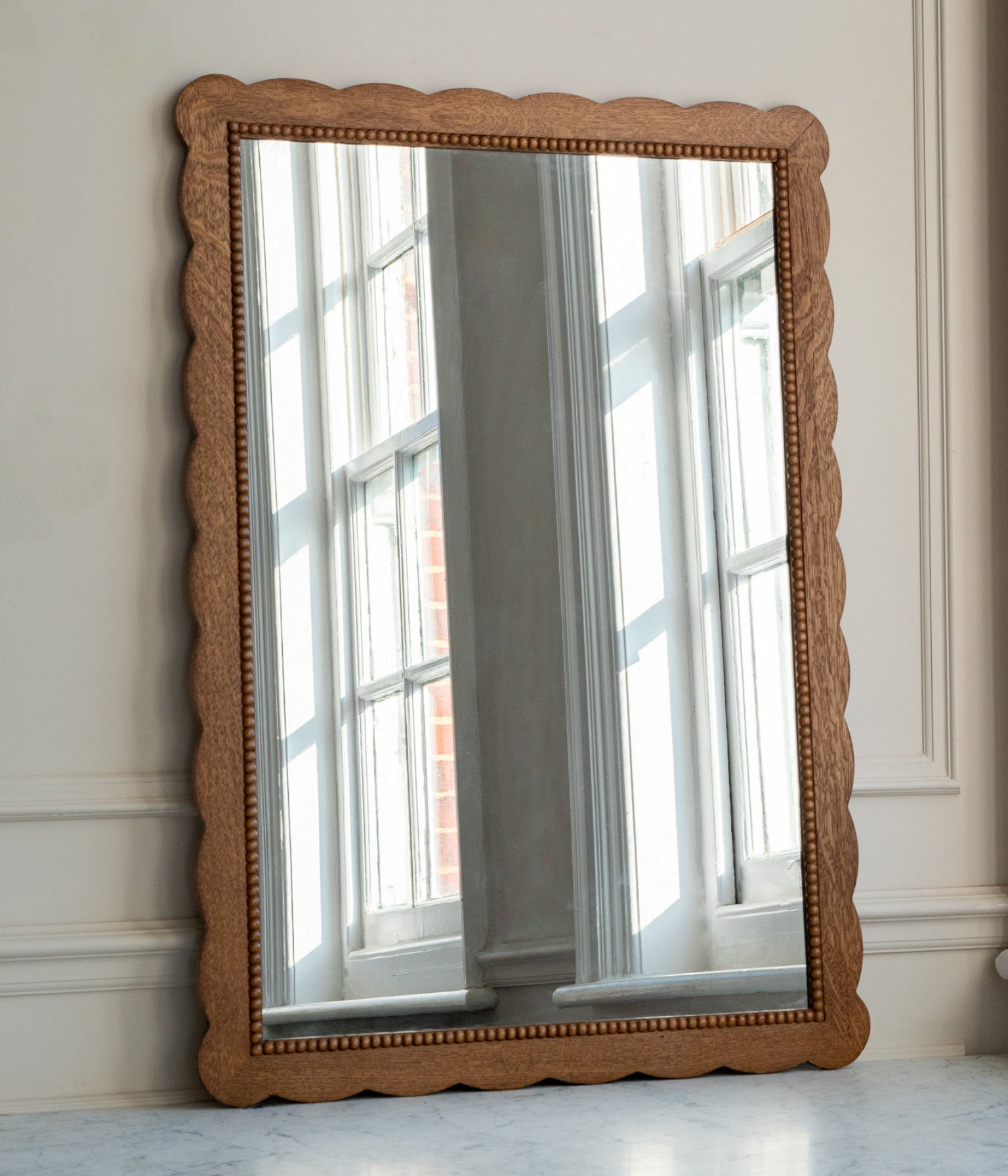 Santiago Scalloped Mirror - Medium Size | Bobbin Trim | English Oak - Blend #21