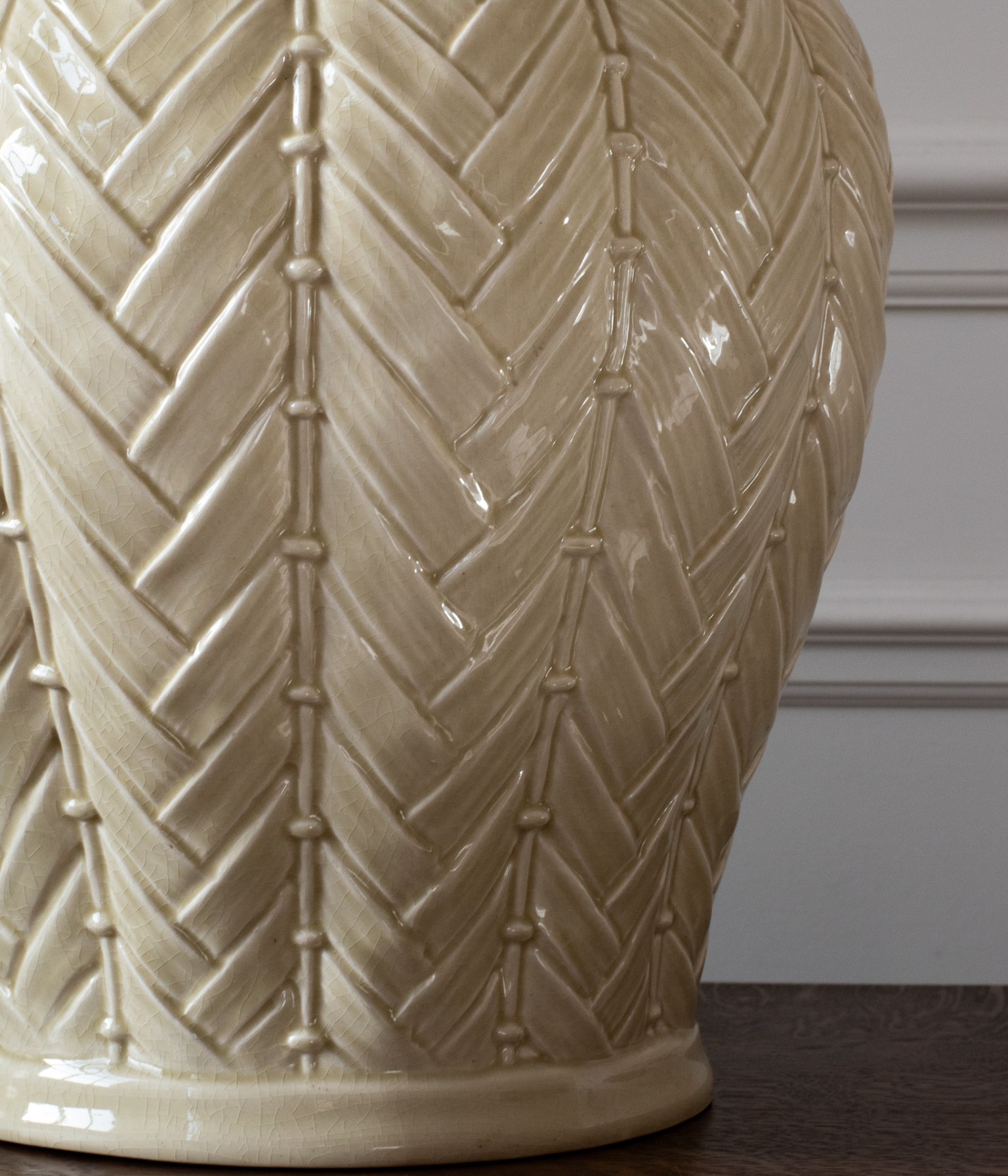 Vintage Pale Mint Ceramic Basketweave Ginger Jar Table Lamp