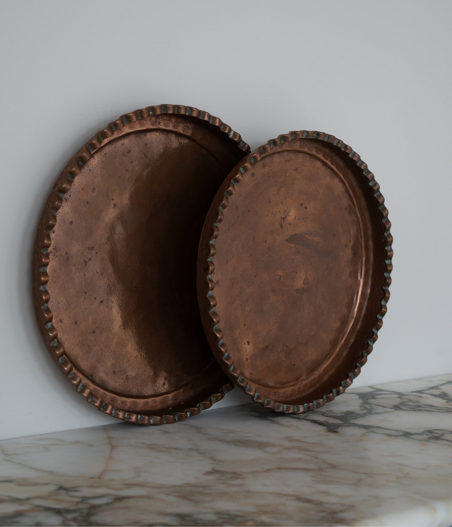 Antique Copper Serving Trays - Set of Two