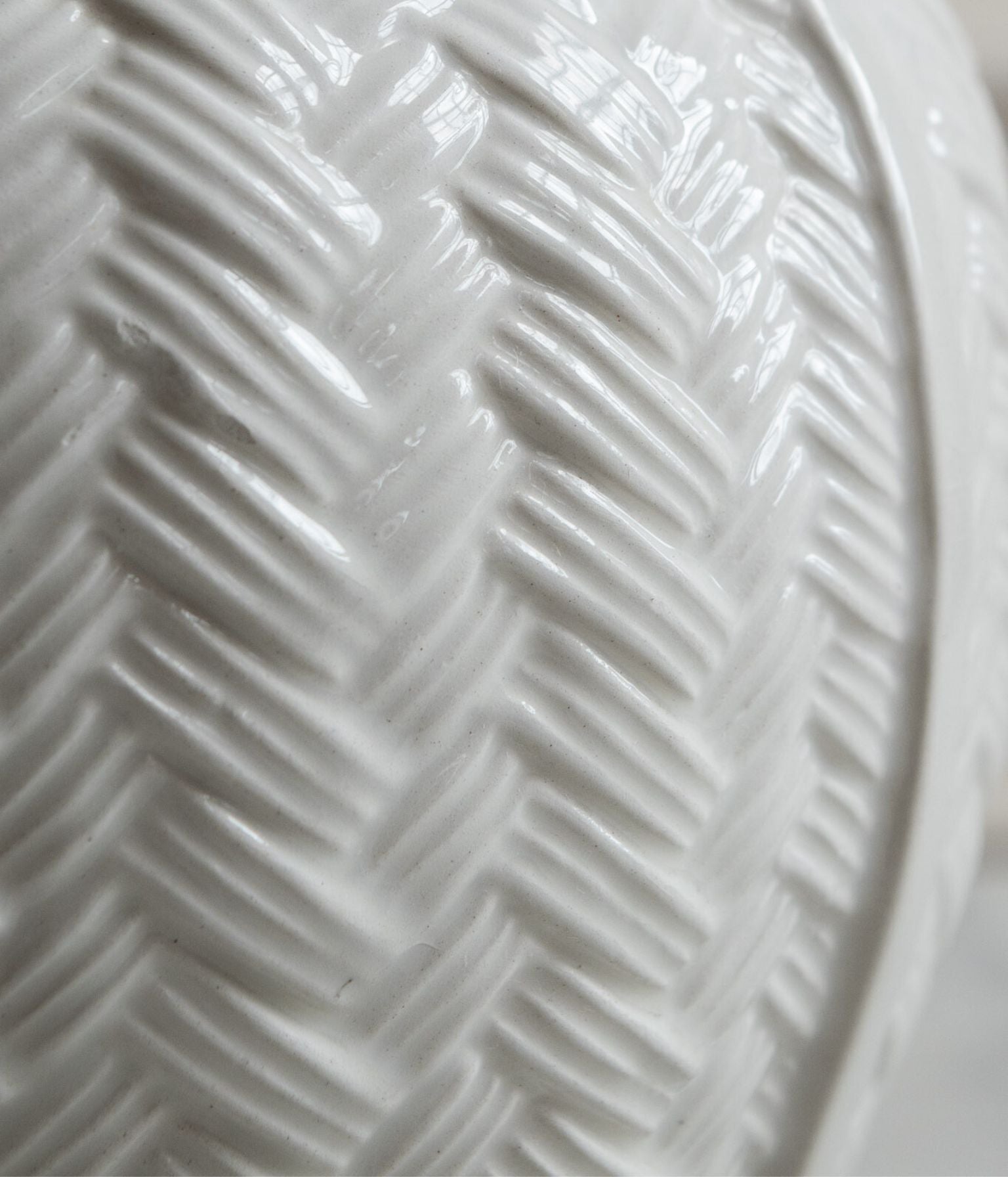 Vintage White Glazed Vase with Raised Woven Detailing