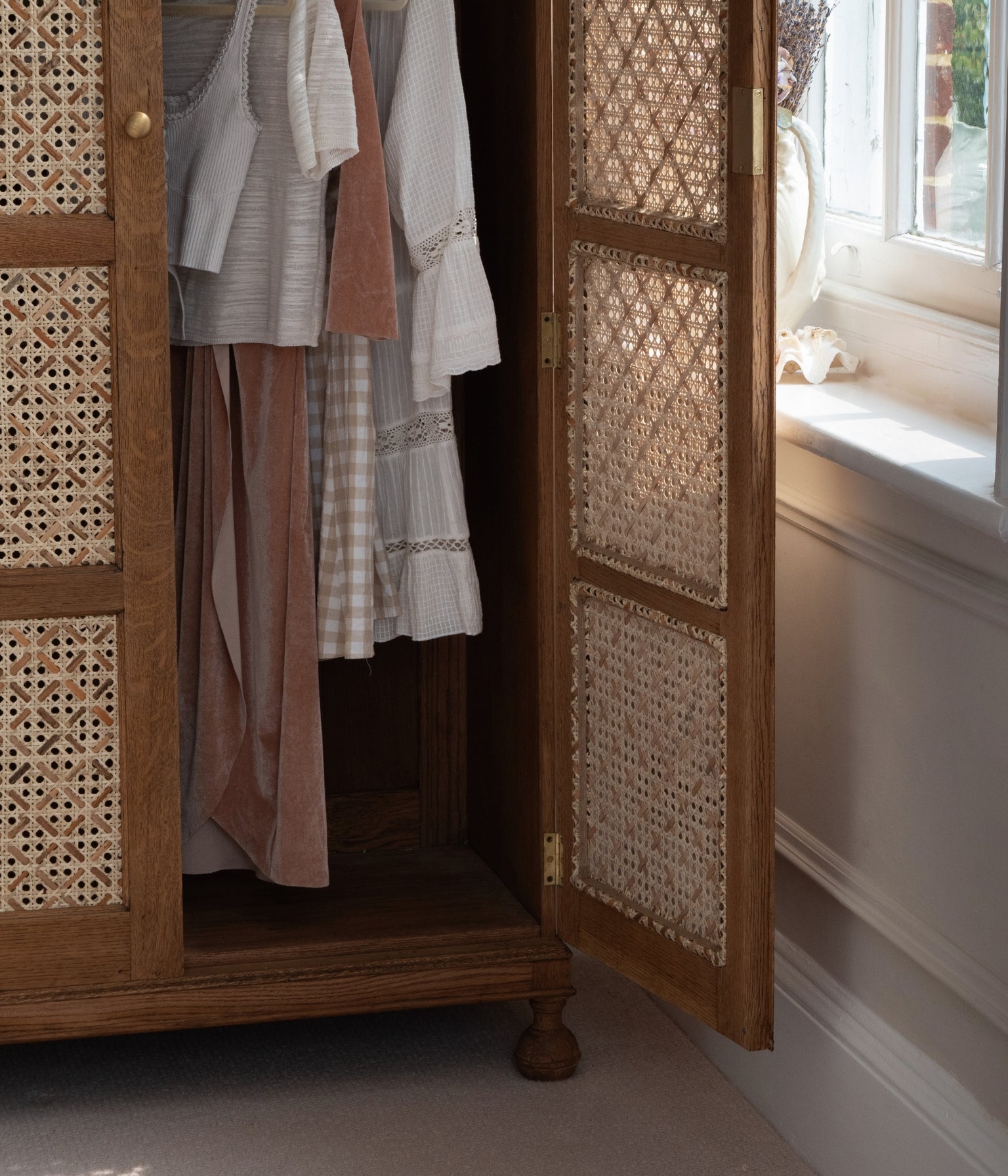 Vintage Oak Arched Wardrobe with Rattan Woven Doors In Blend #21