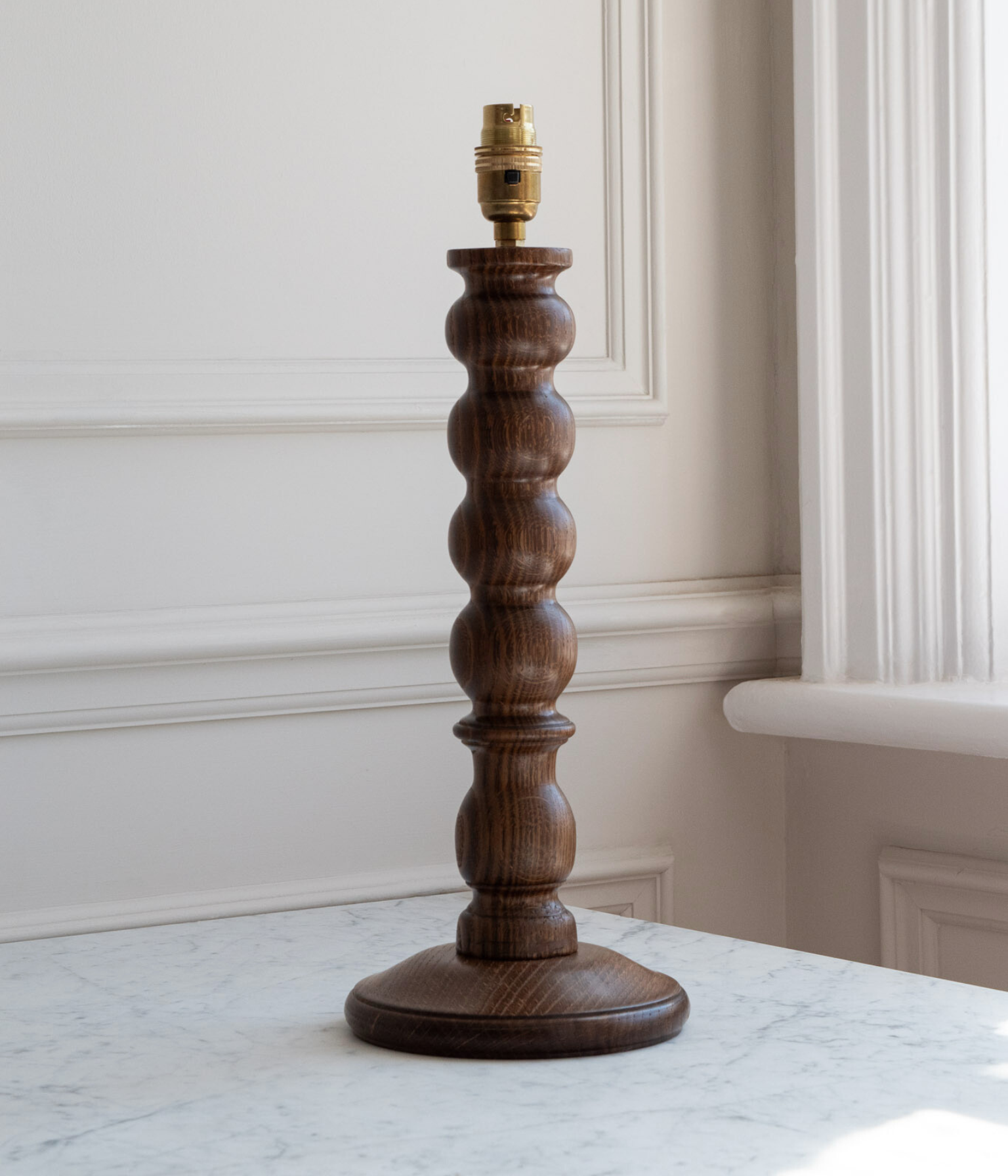 Antique Oak Bobbin Lamp Base - Broad
