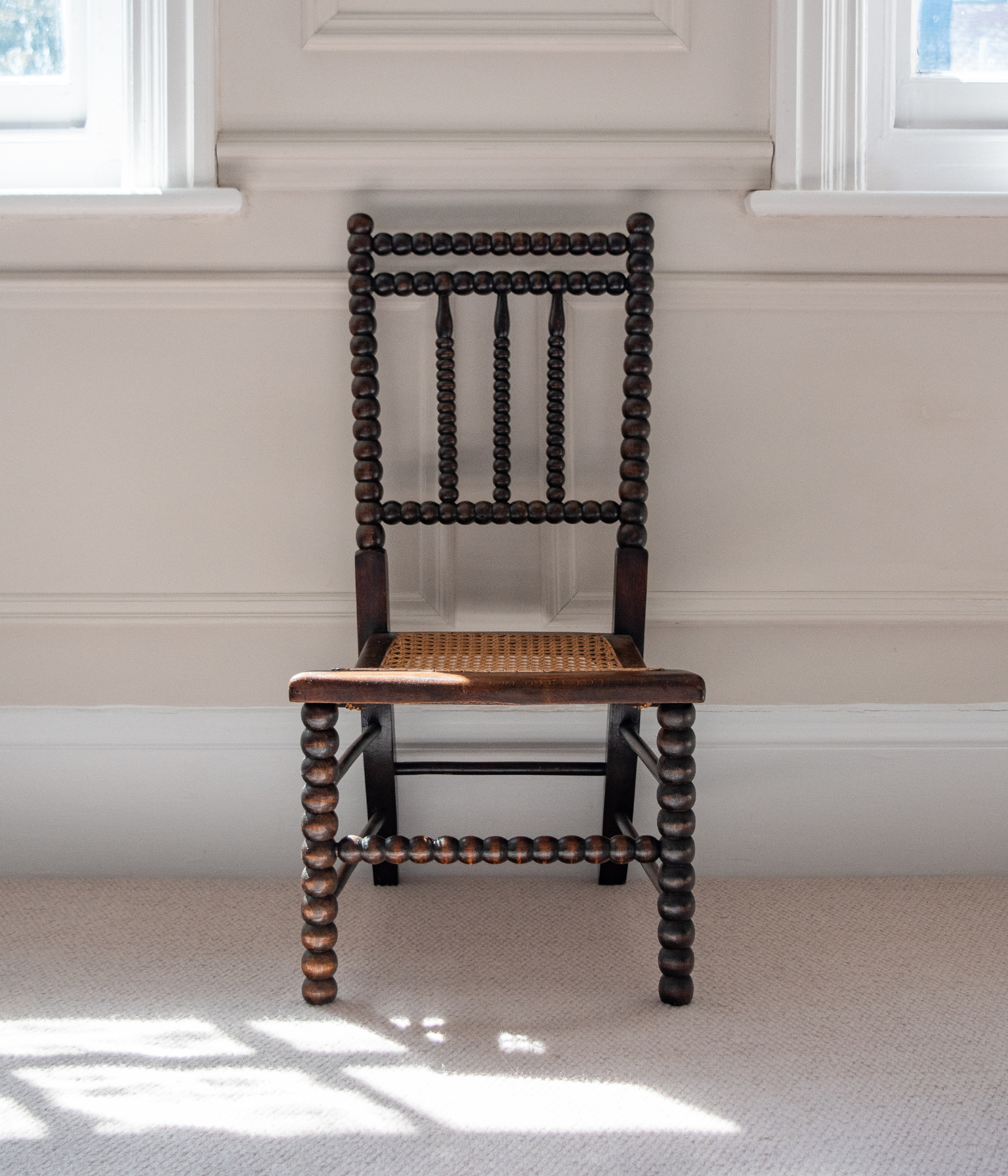19th Century Bobbin-Turned Beech Chair with a Hand-Caned Seat