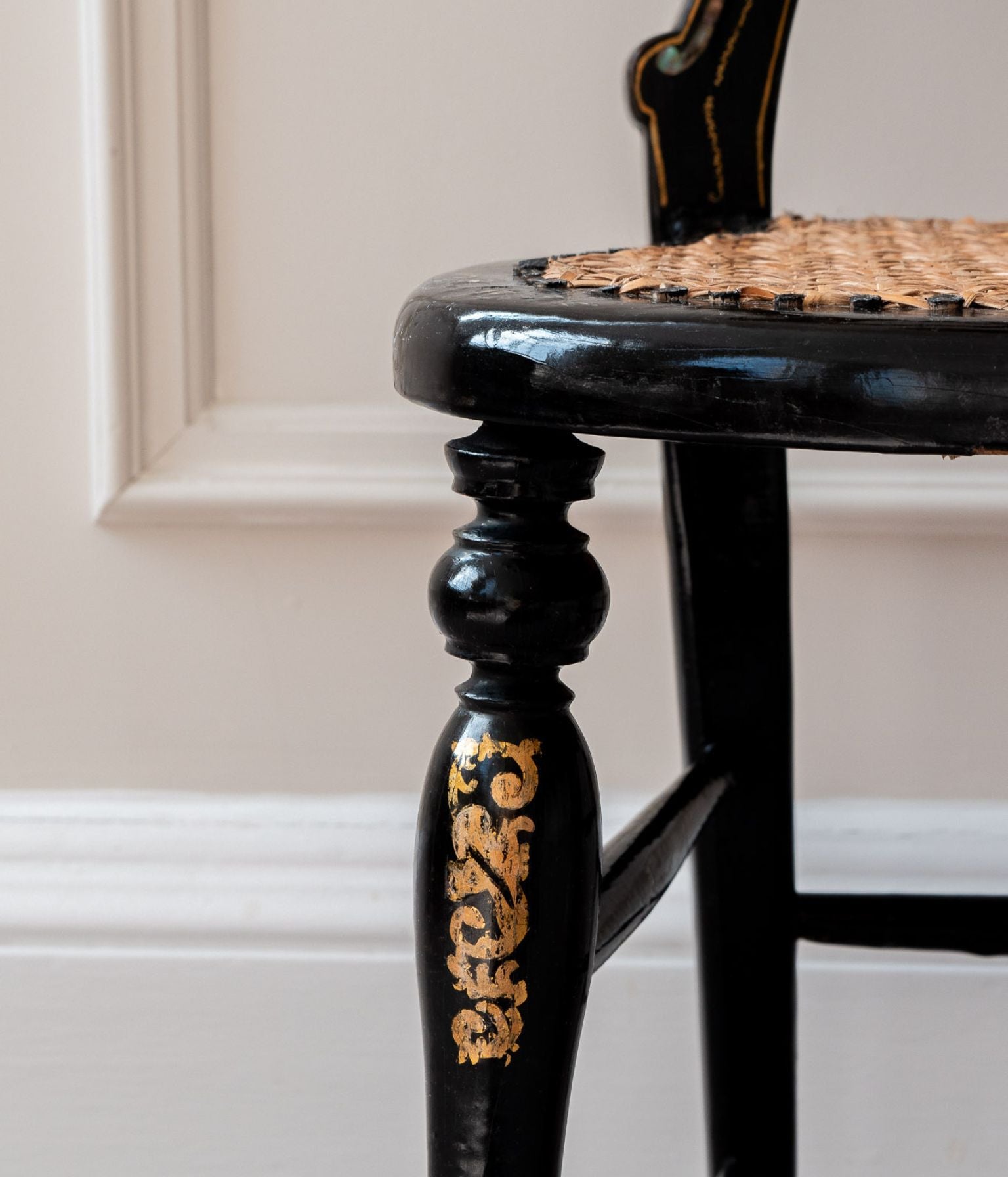 Victorian Ebonised Side Chair with Mother-of-Pearl and Gilded Detail