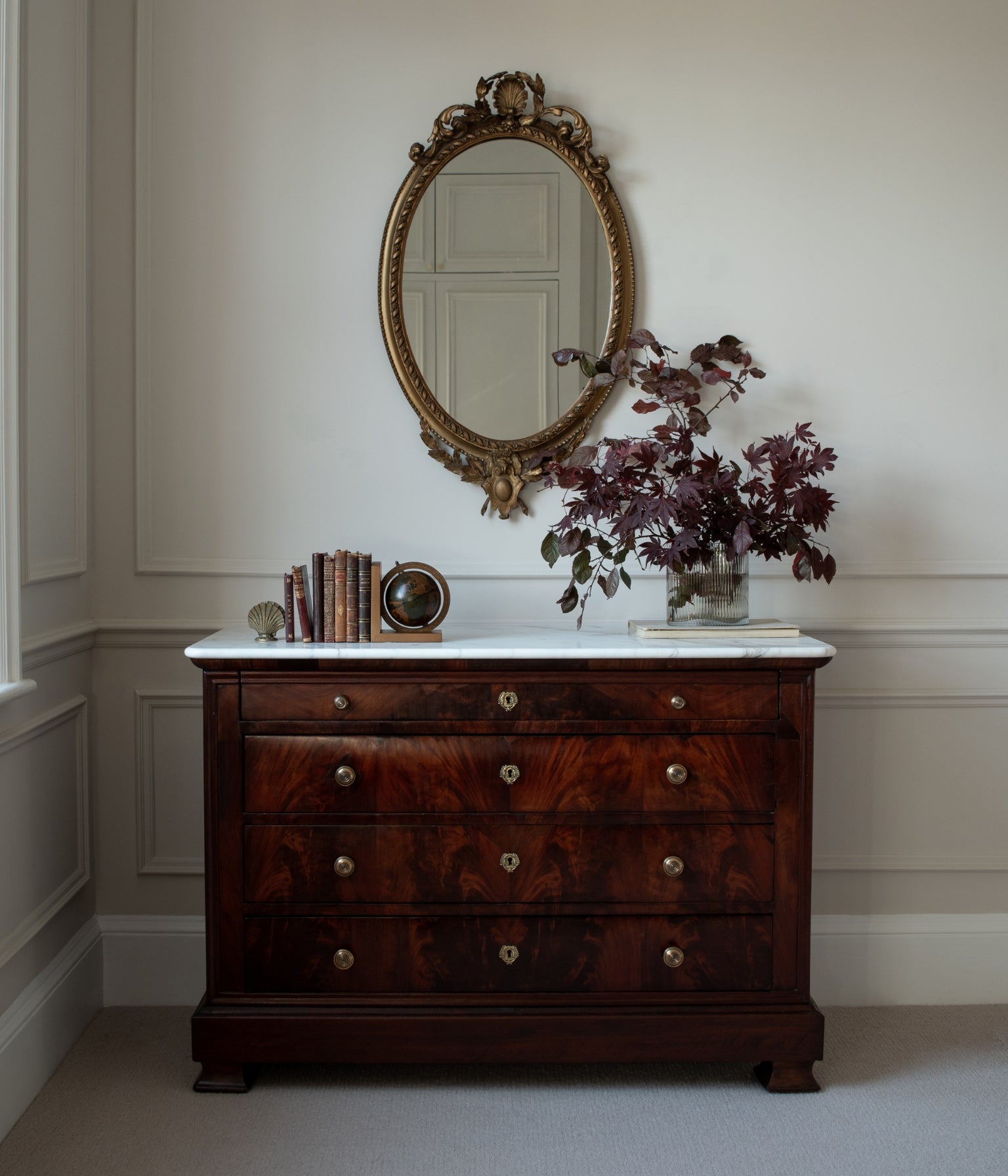 Mid-19th Century Louis Philippe French Mahogany Commode with Honed Calacatta Marble Top