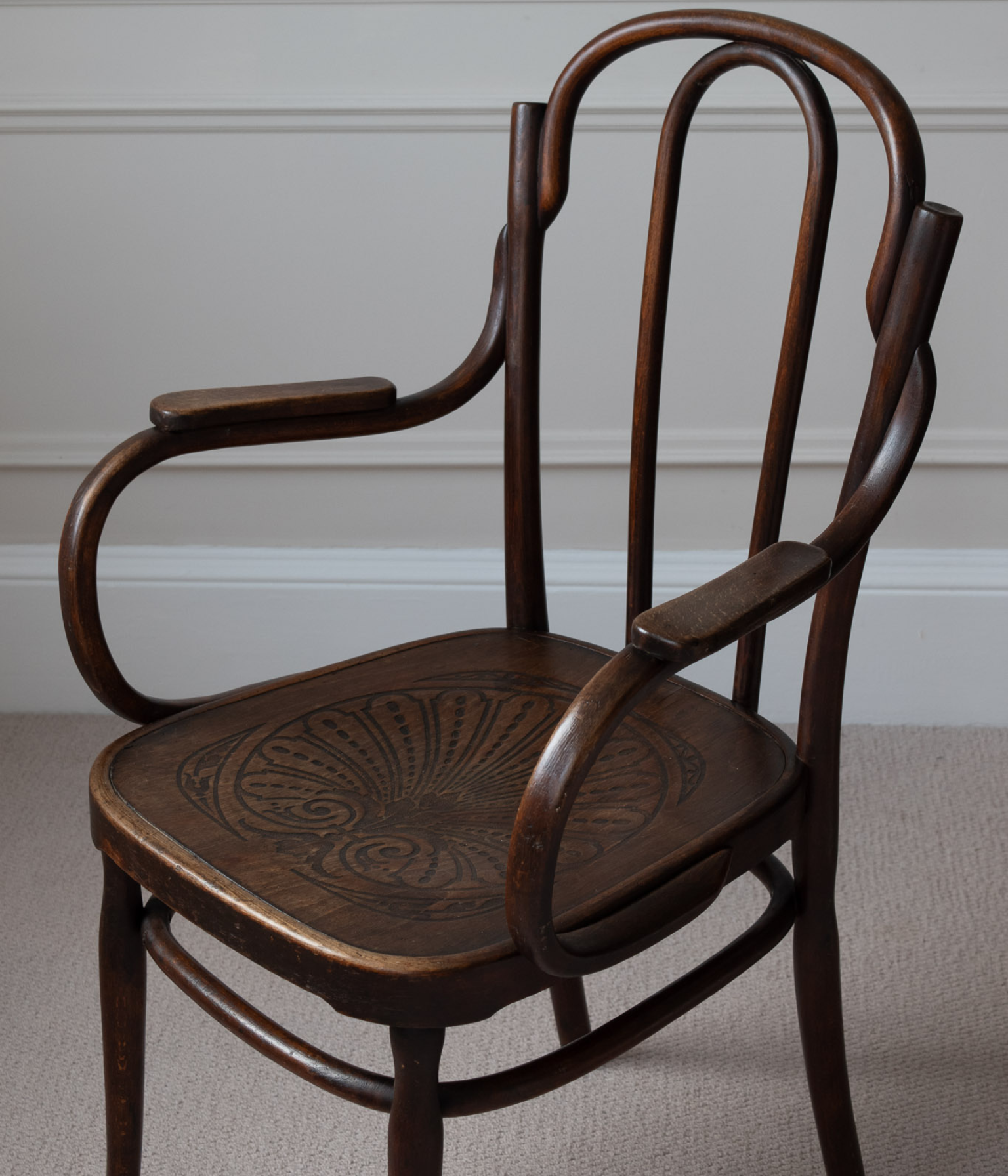Early 20th-Century J. & J. Kohn Armchair with Embossed Shell Seat