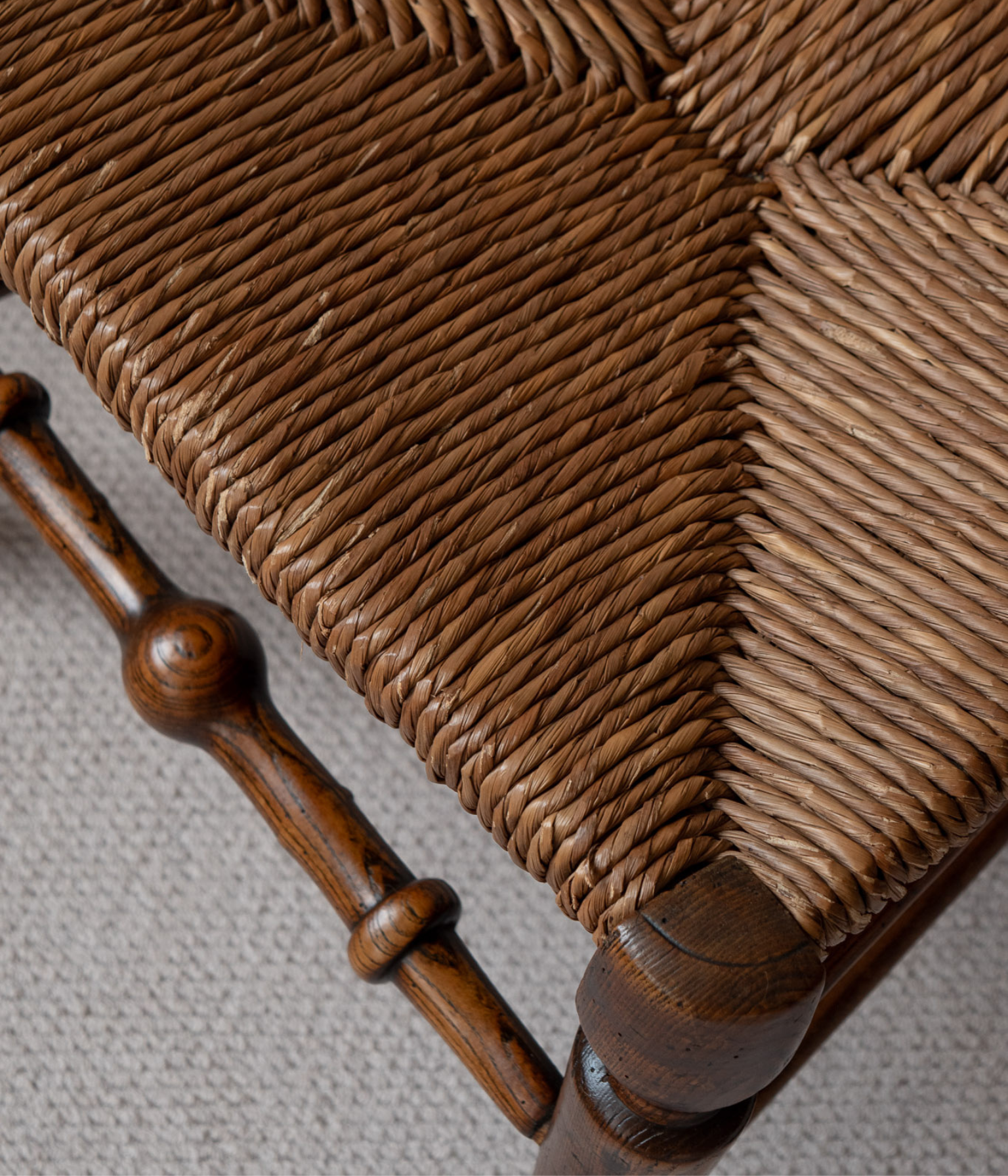 19th-Century Rush-Seated Spindle-Back Chair in Oak