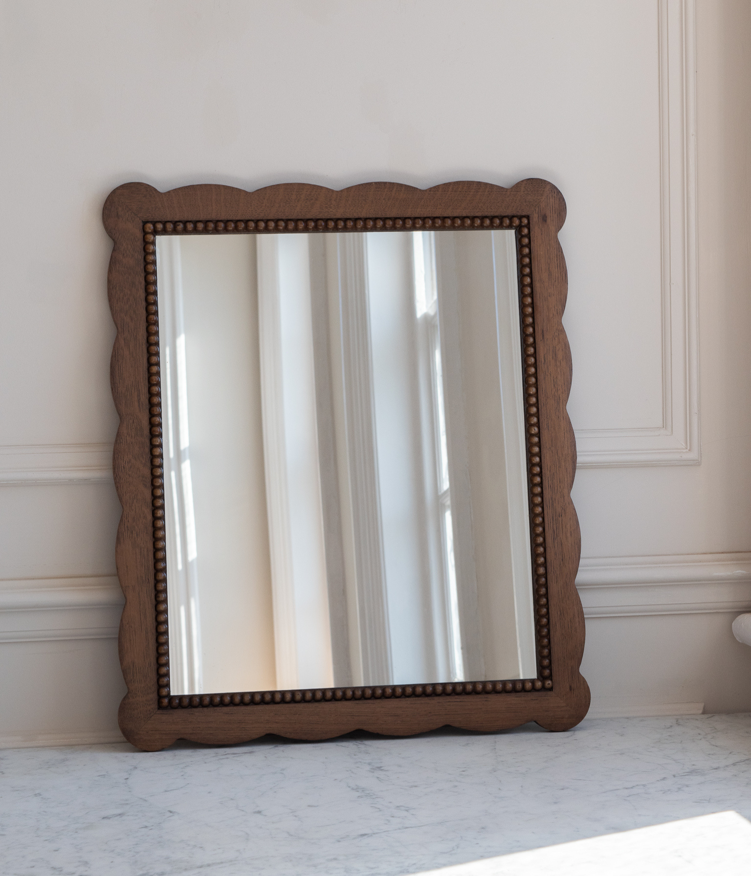 Santiago Scalloped Mirror - Small Size | Bobbin Trim | English Oak - Blend #31
