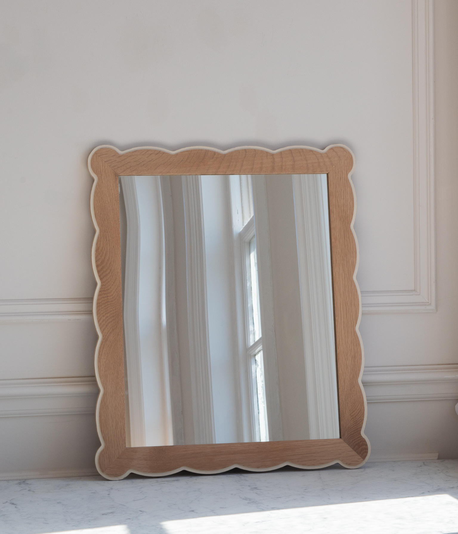 Santiago Scalloped Mirror - Small Size | Highlighted Edge | English Oak - Raw