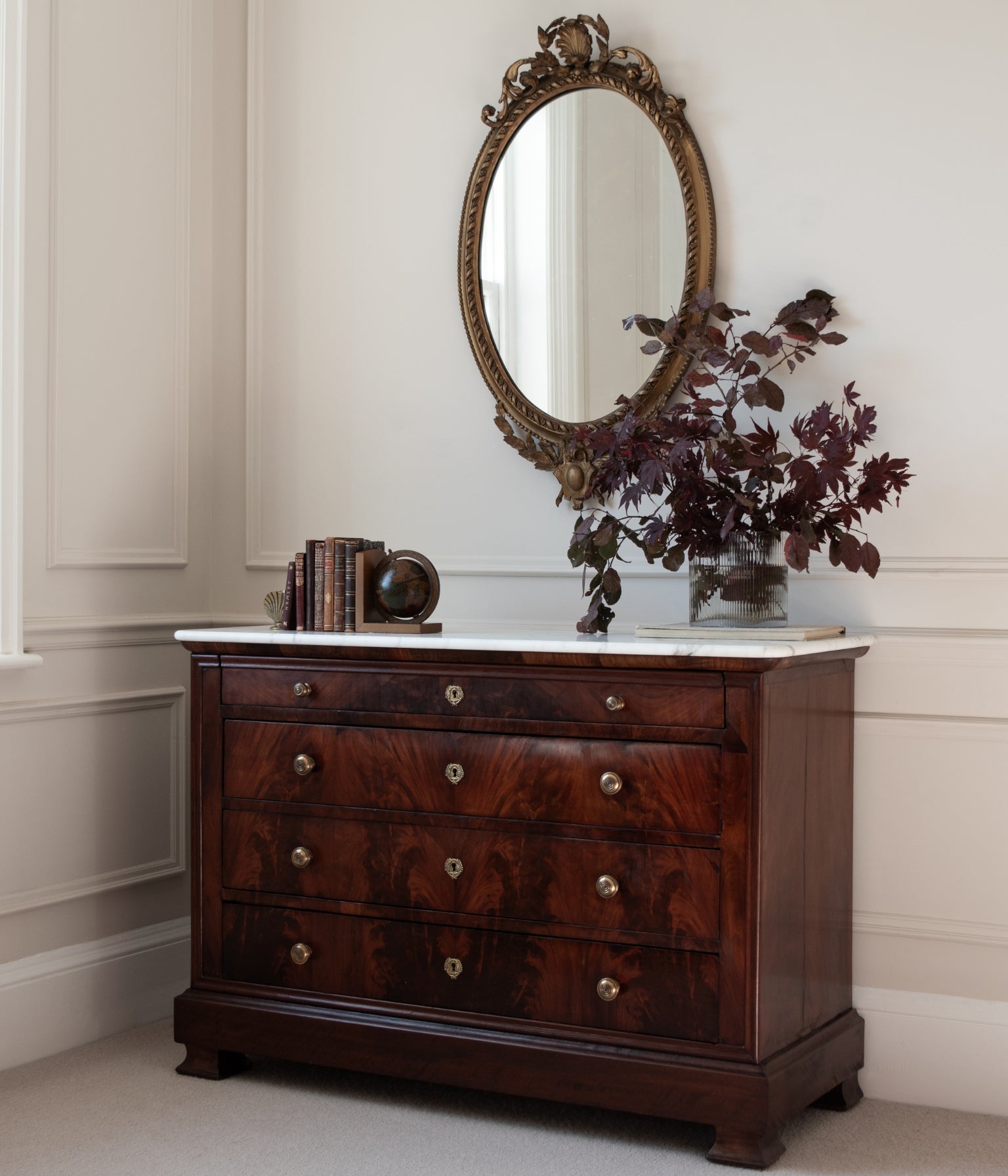 Mid-19th Century Louis Philippe French Mahogany Commode with Honed Calacatta Marble Top