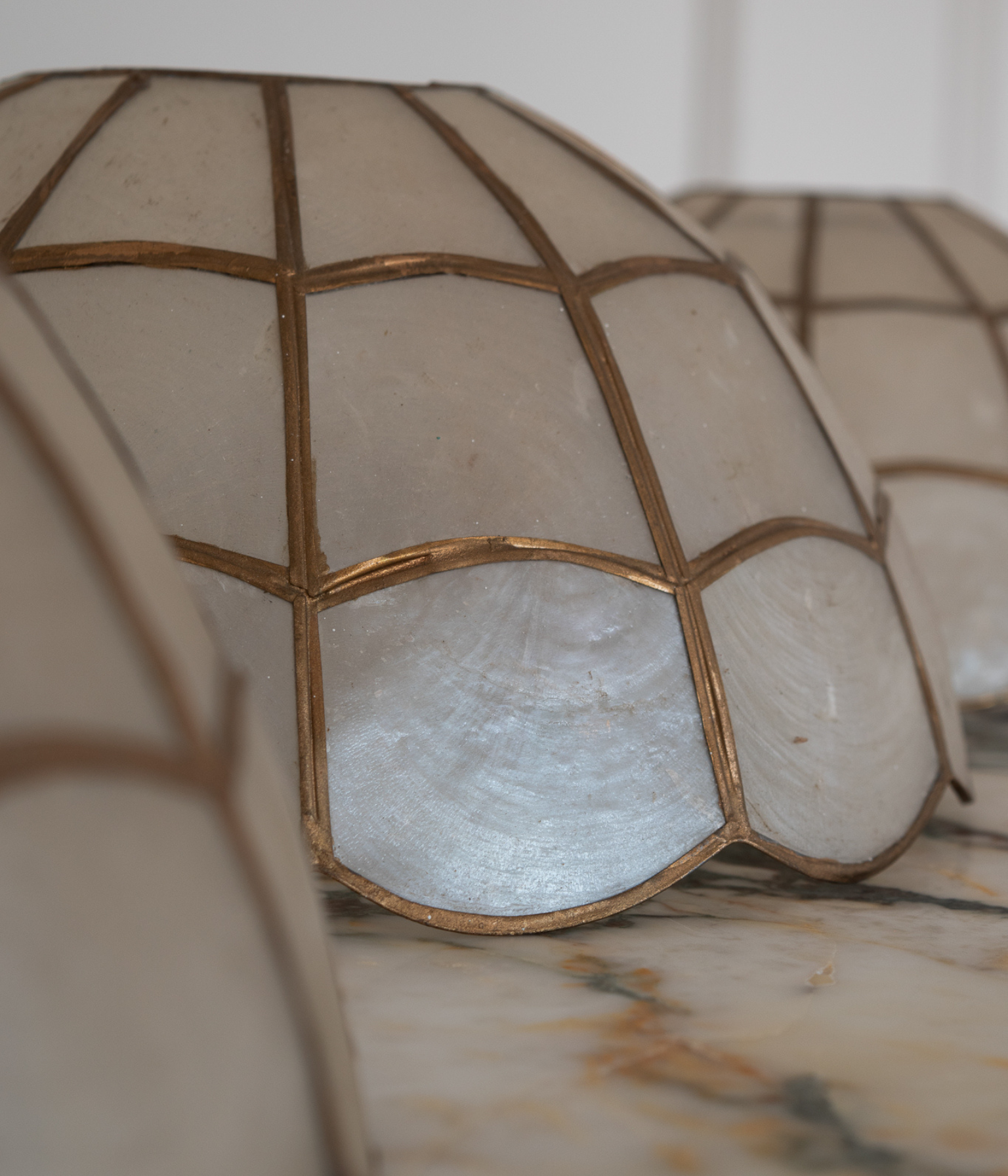 Set of Four Vintage Capiz Shell Scalloped Lamp Shades