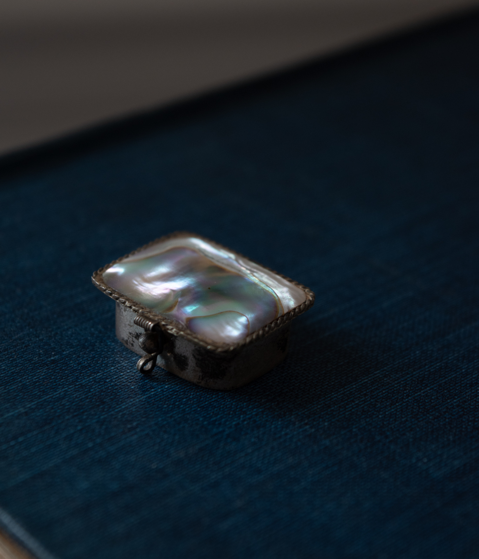 Vintage Abalone and Silver Pill Box