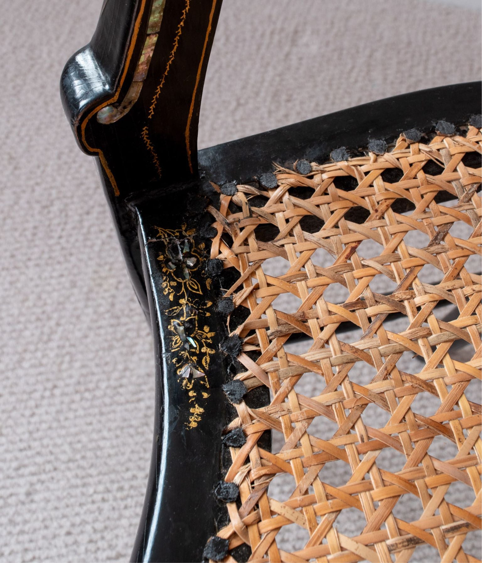 Victorian Ebonised Side Chair with Mother-of-Pearl and Gilded Detail
