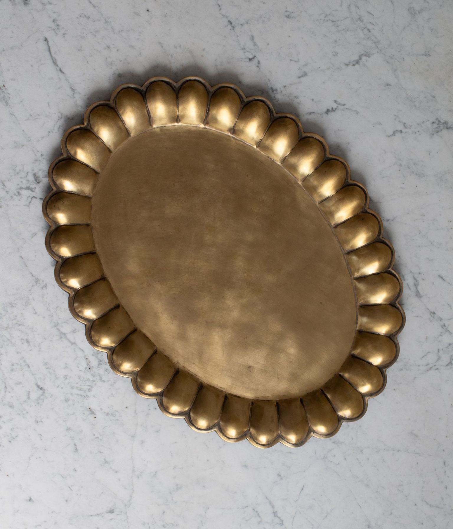 Vintage Cast Brass Scalloped Edge Tray