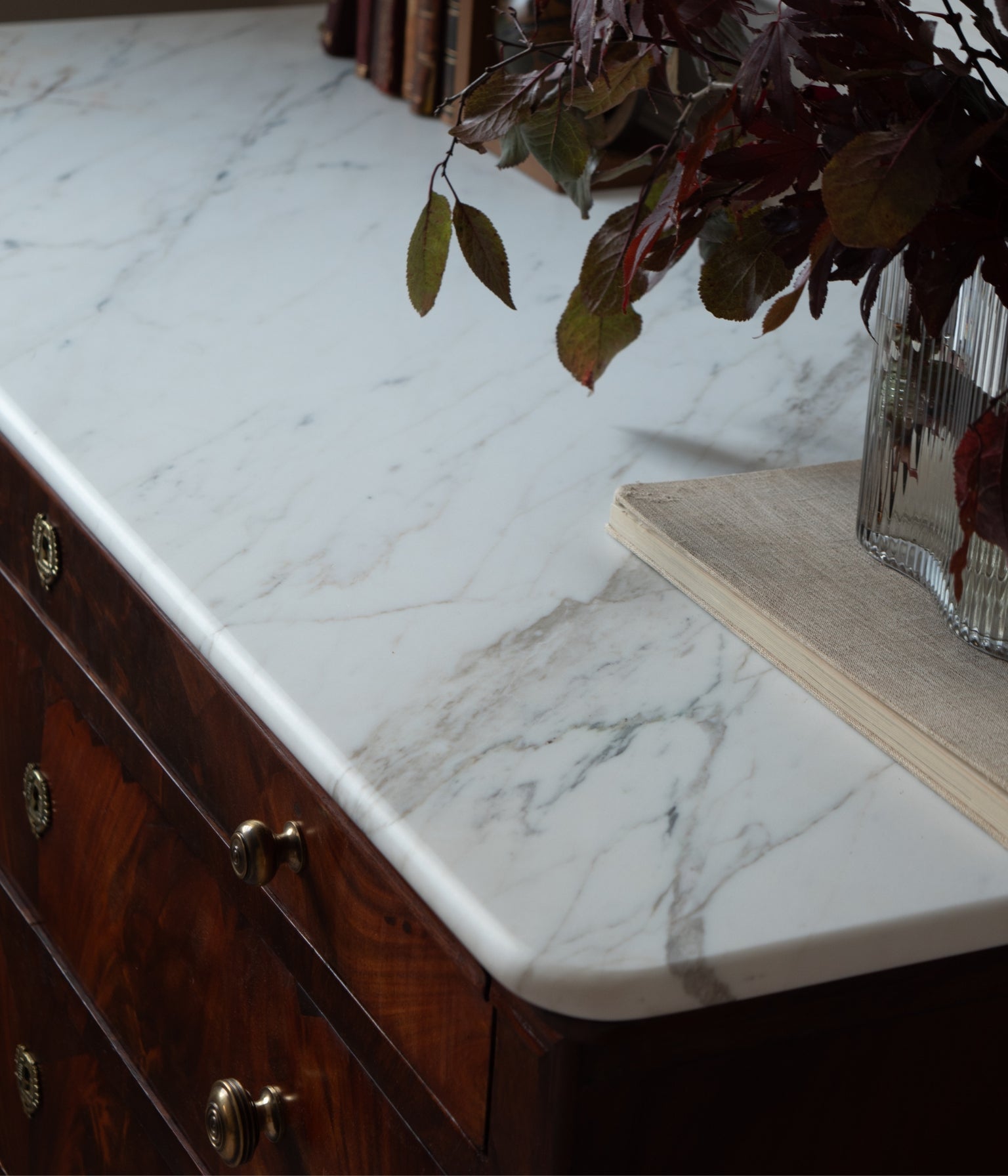 Mid-19th Century Louis Philippe French Mahogany Commode with Honed Calacatta Marble Top