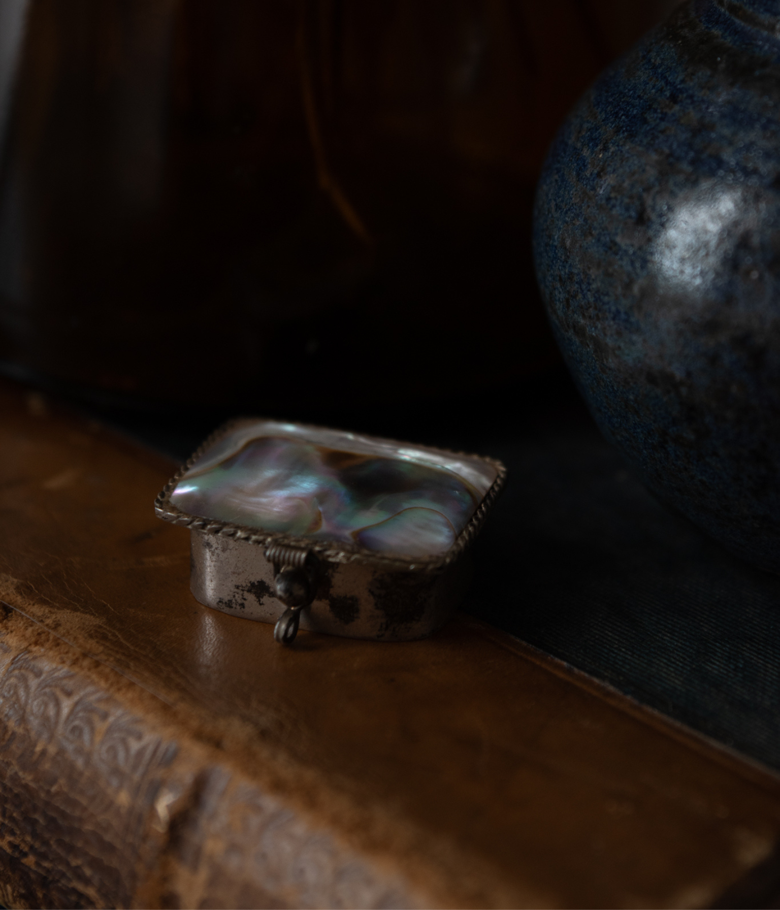 Vintage Abalone and Silver Pill Box