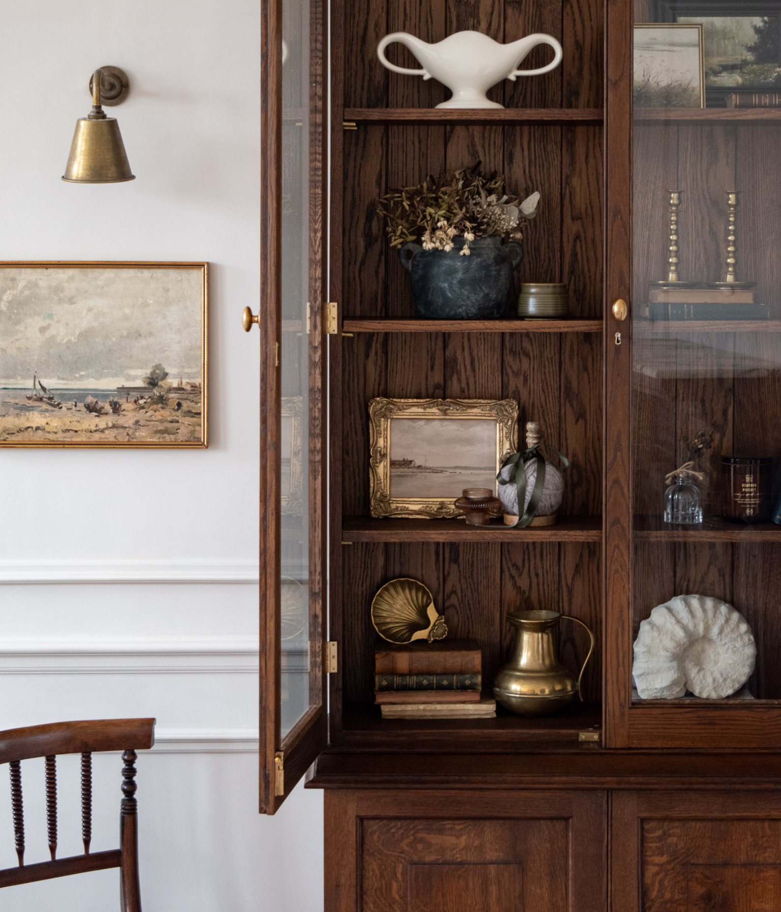 Victorian Solid Oak Glazed Display Cabinet