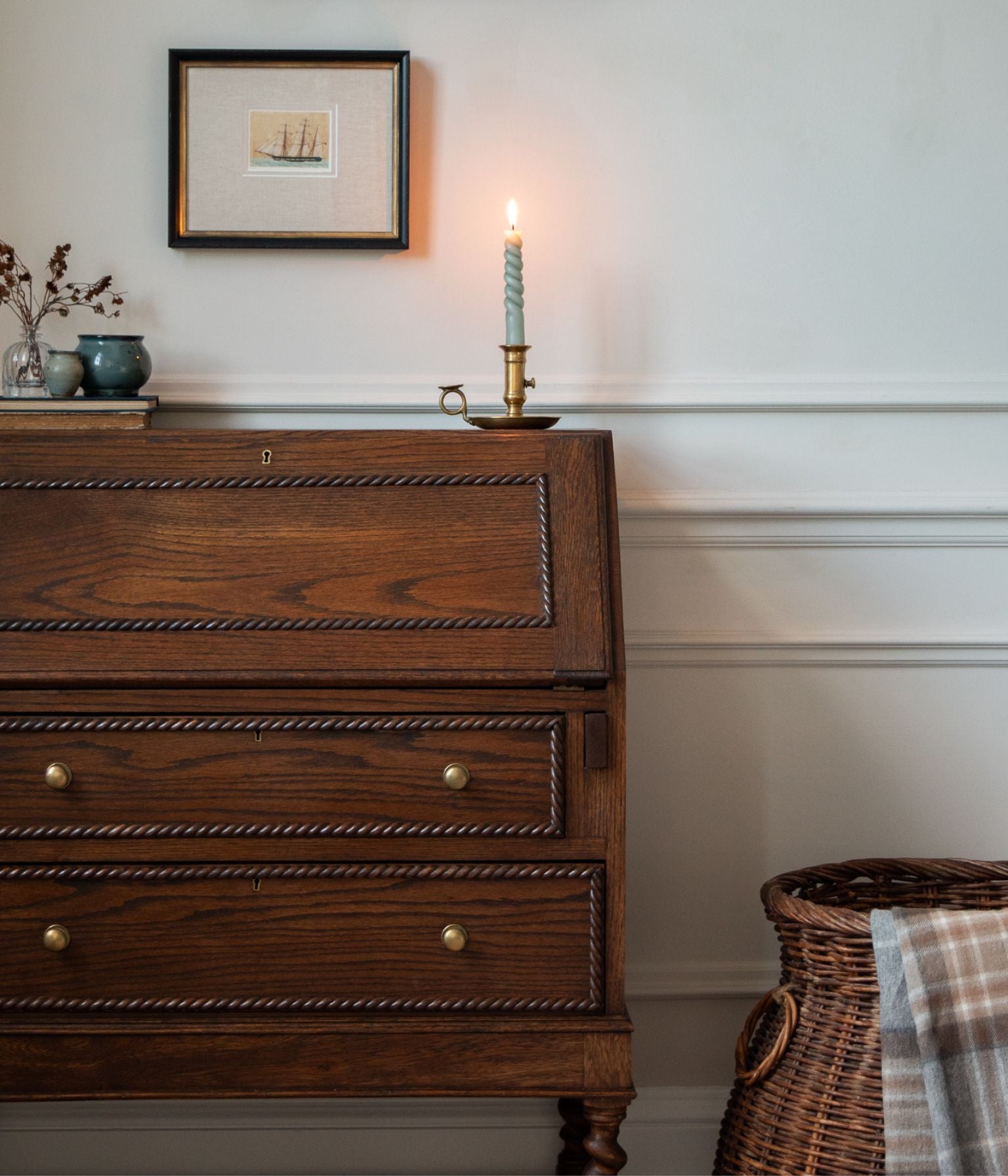 Antique Solid Oak Bureau With Rope Trim In Blend #41