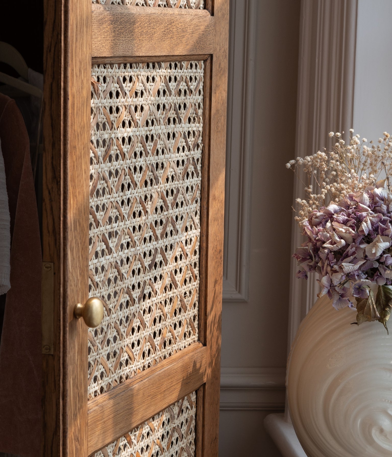 Vintage Oak Arched Wardrobe with Rattan Woven Doors In Blend #21