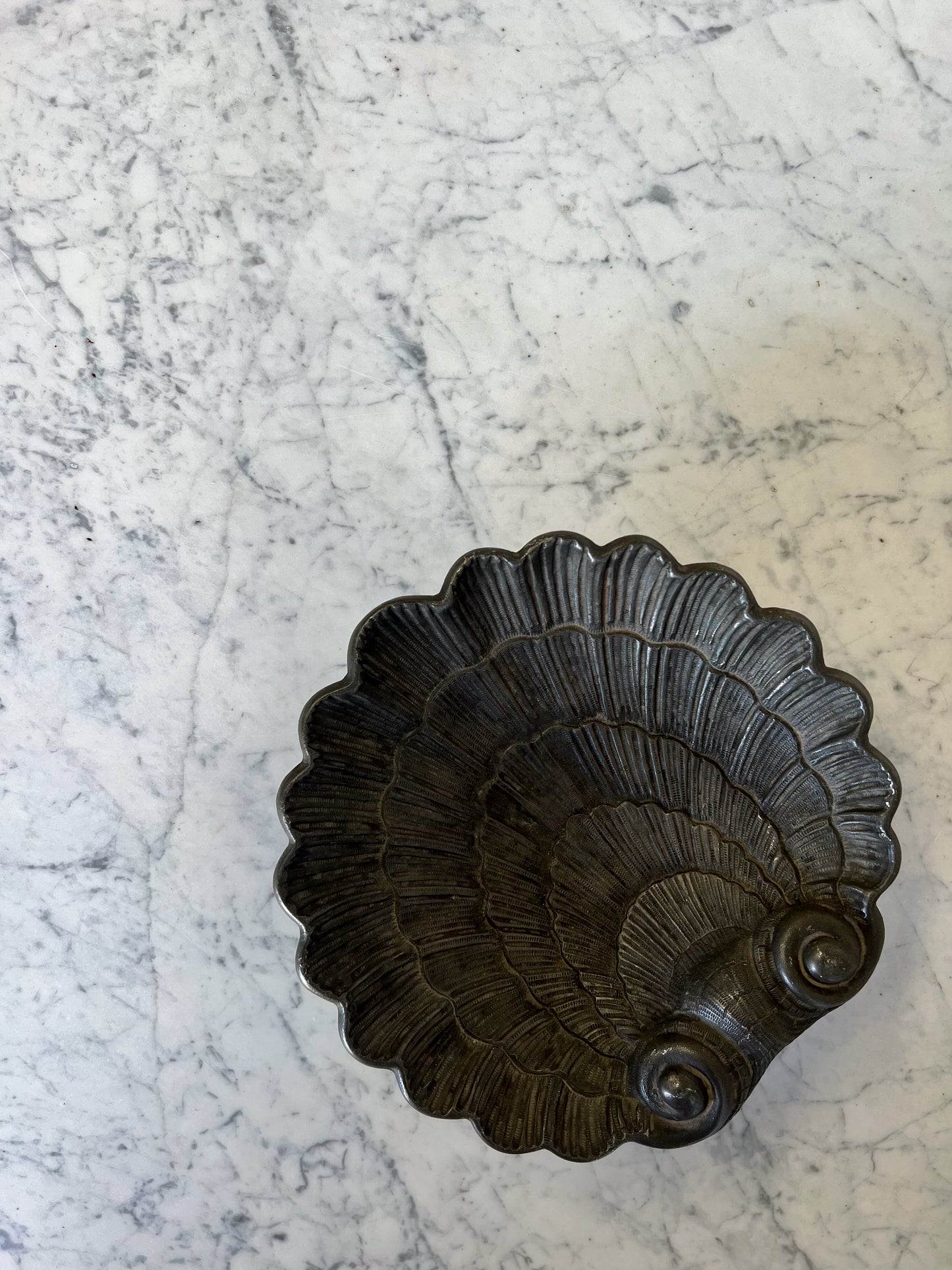 Antique Solid Pewter Shell Dish