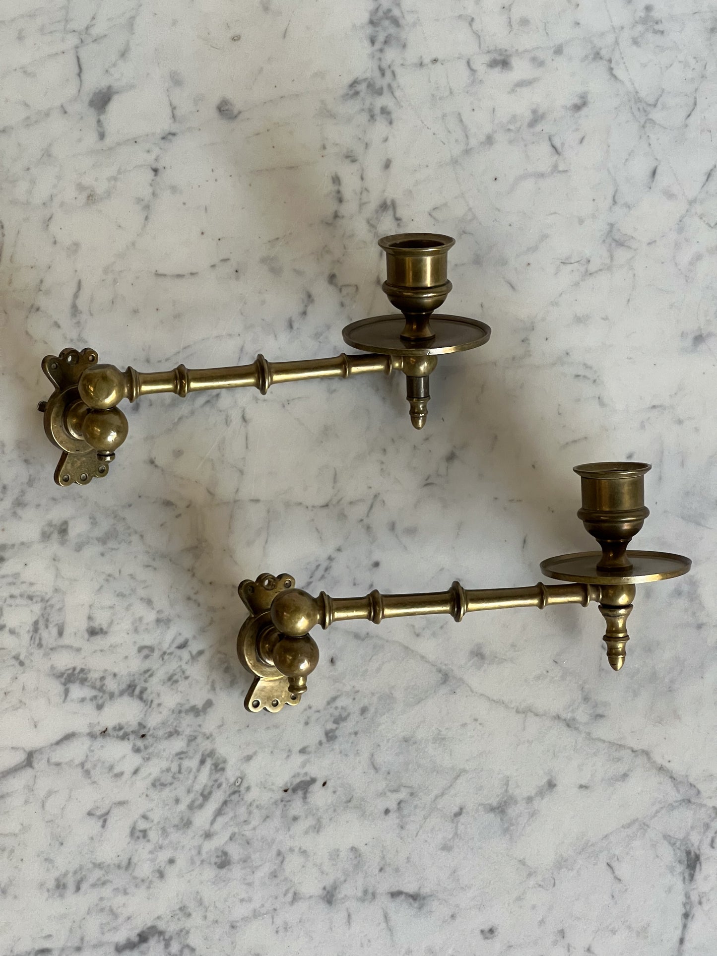 Antique Brass Faux Bamboo Wall Sconce Pair