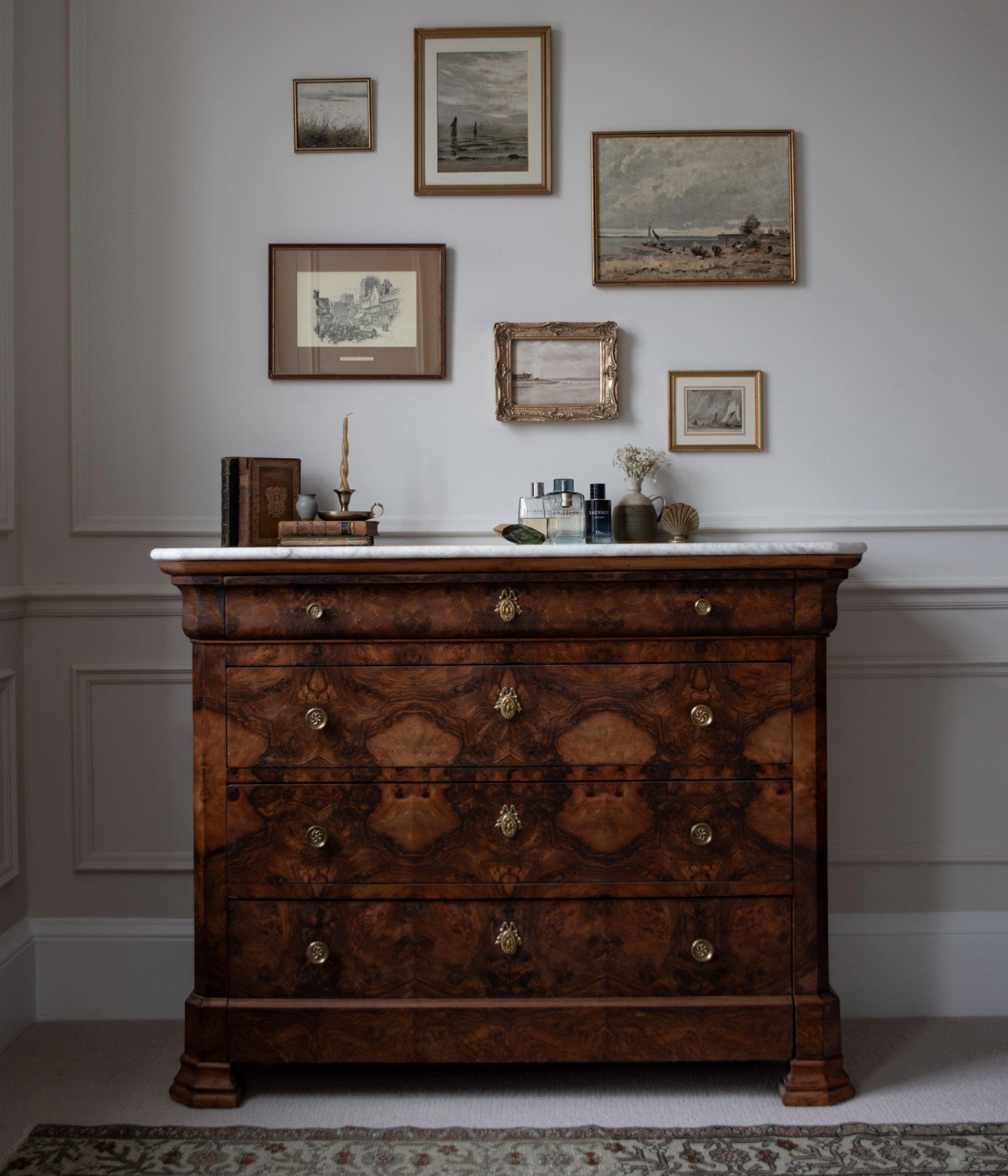 19th Century Louis Philippe Walnut Burr Commode with Taj Mahal Quartzite Top