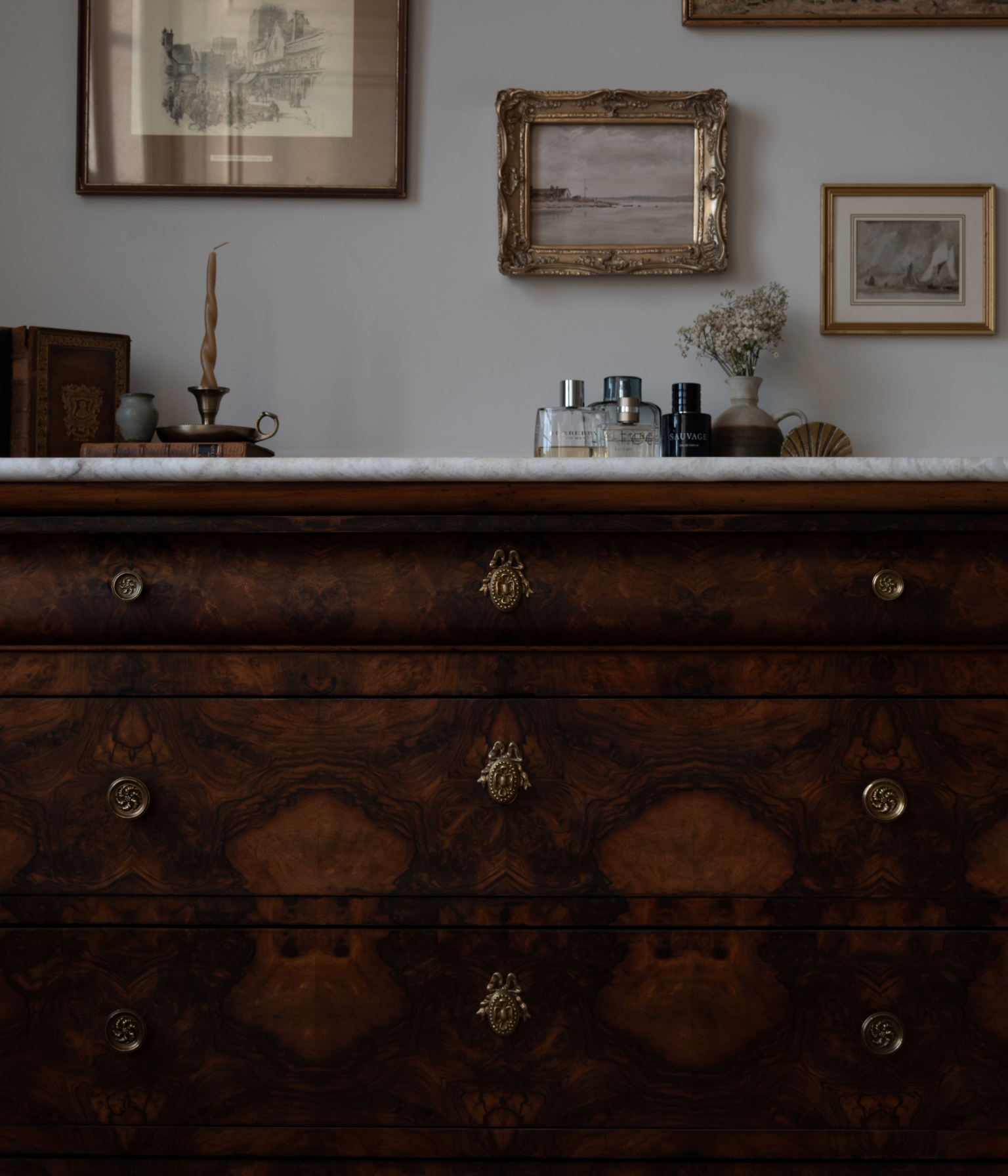 19th Century Louis Philippe Walnut Burr Commode with Taj Mahal Quartzite Top