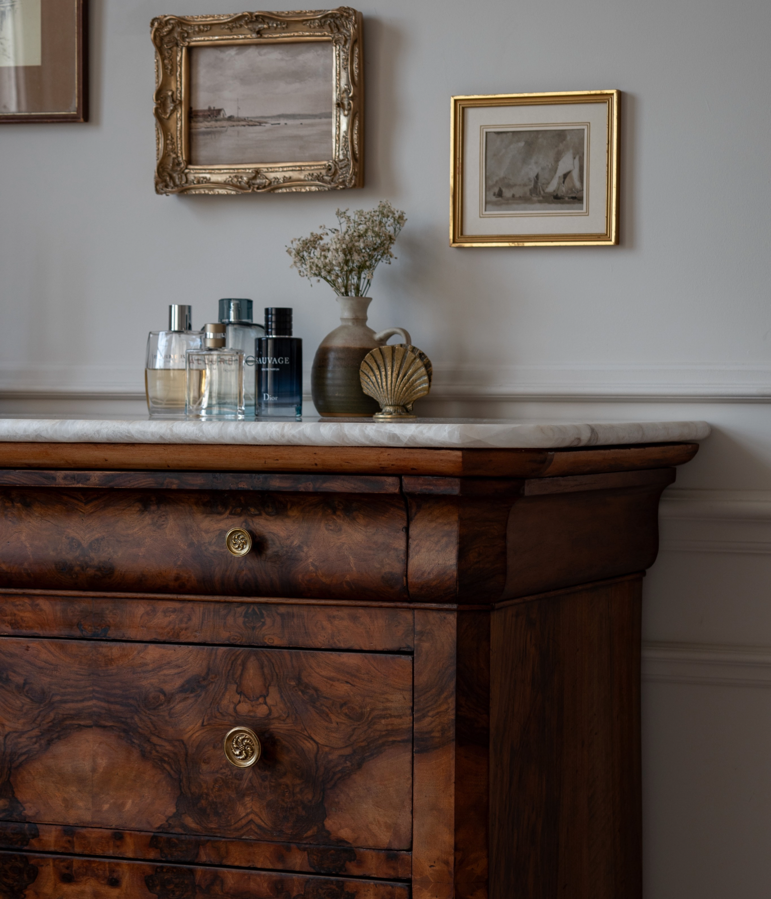 19th Century Louis Philippe Walnut Burr Commode with Taj Mahal Quartzite Top