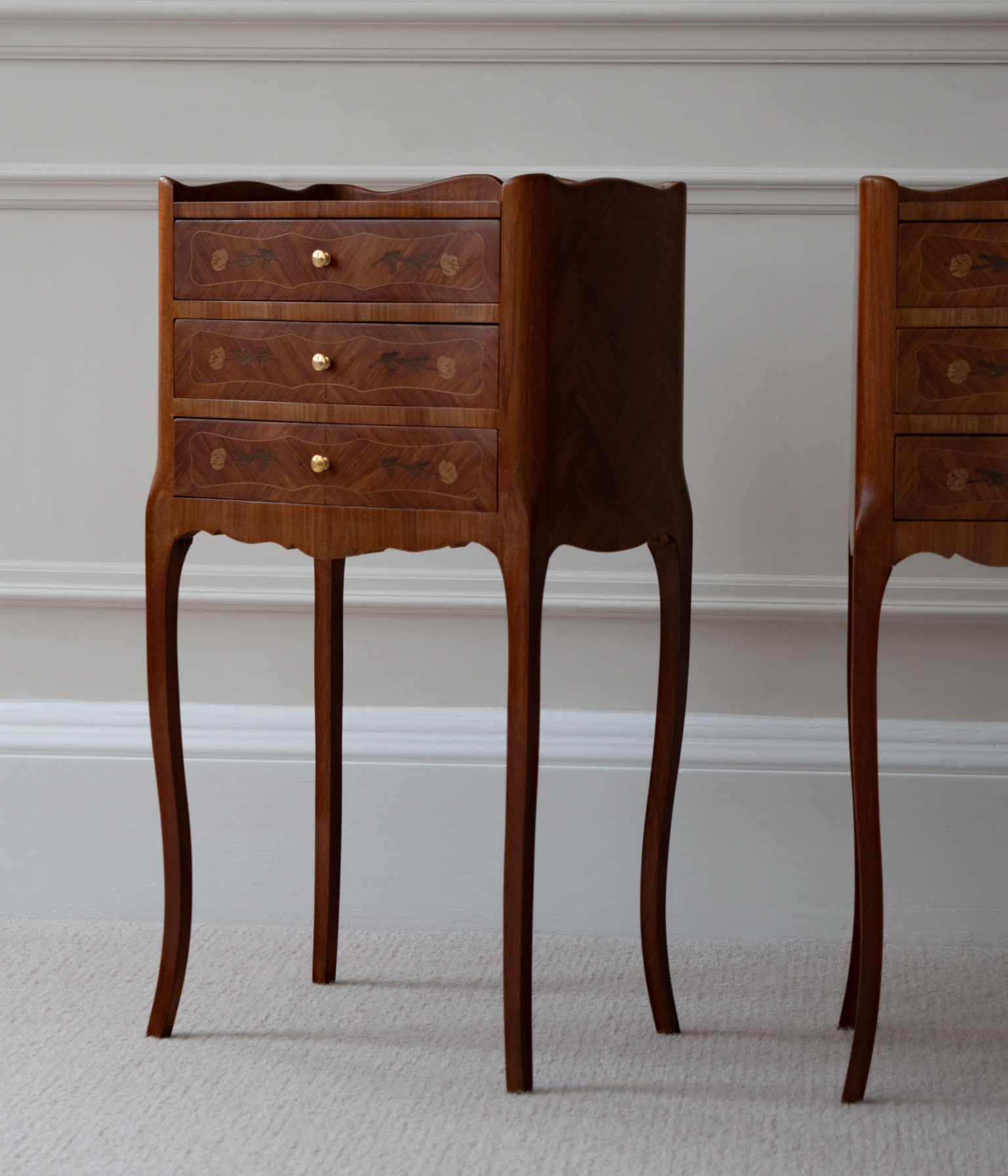 Pair Of Early 20th Century Louis XV Marquetry Bedside Tables