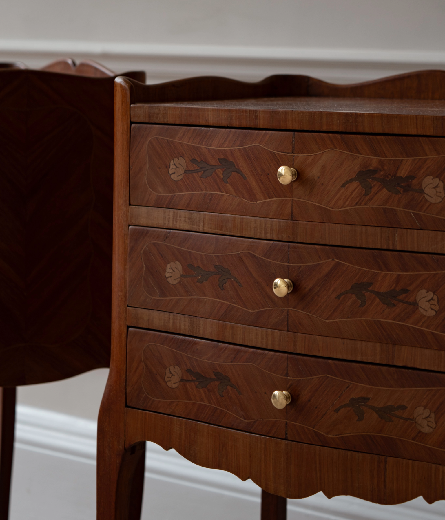 Pair Of Early 20th Century Louis XV Marquetry Bedside Tables