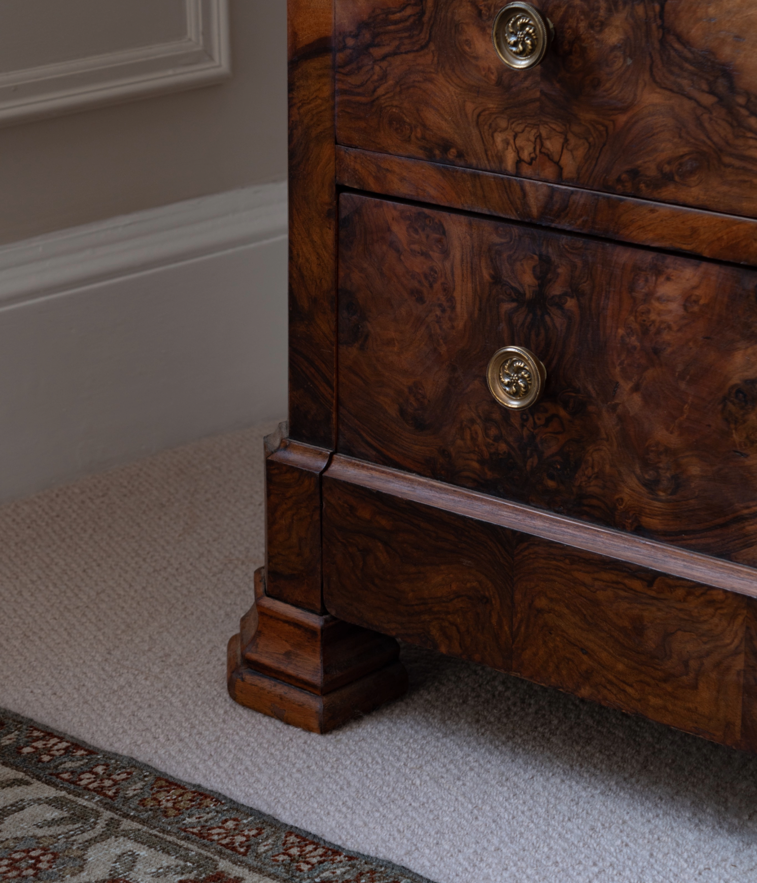 19th Century Louis Philippe Walnut Burr Commode with Taj Mahal Quartzite Top