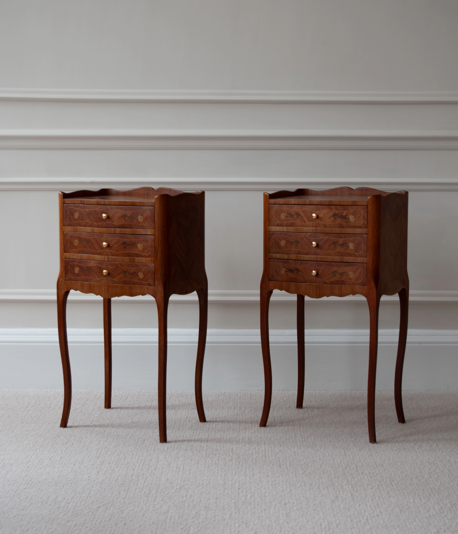 Pair Of Early 20th Century Louis XV Marquetry Bedside Tables