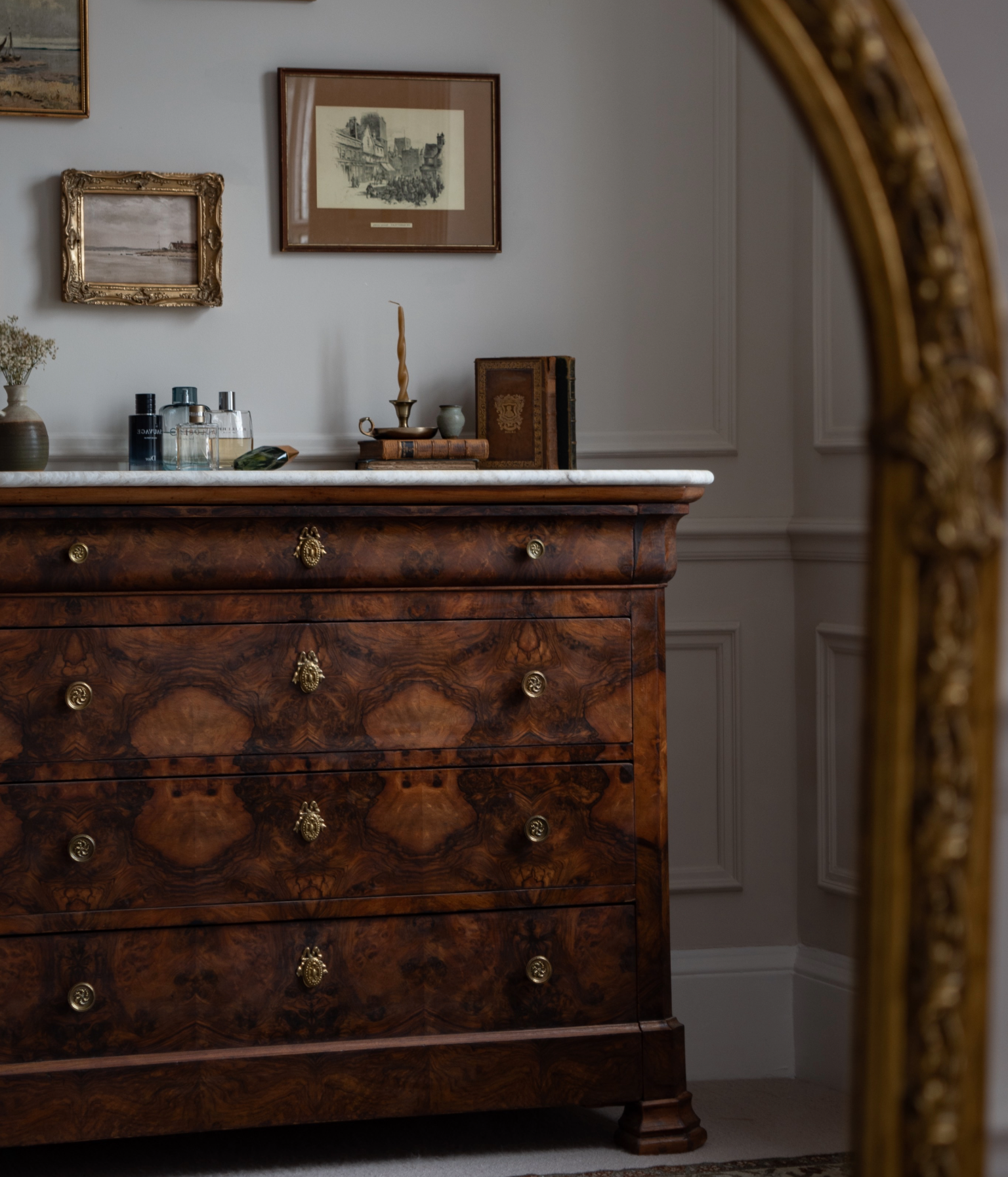 19th Century Louis Philippe Walnut Burr Commode with Taj Mahal Quartzite Top