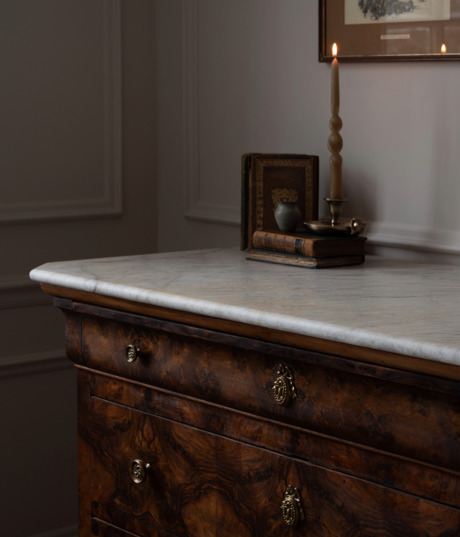 19th Century Louis Philippe Walnut Burr Commode with Taj Mahal Quartzite Top