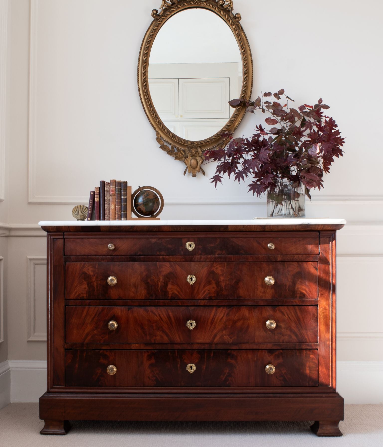 Mid-19th Century Louis Philippe French Mahogany Commode with Honed Calacatta Marble Top